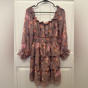 Charlotte Russe Floral Tiered Midi Dress - Purple and Pink